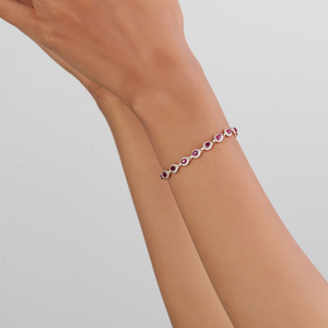 Pulsera de Tenis con Halo de Diamantes y Rubíes en Corte Pera de 4x3mm, Piedra Preciosa, Regalo de Aniversario, Piedra de Nacimiento de Julio, Joyería de Oro Amarillo de 14K - Product Image 4