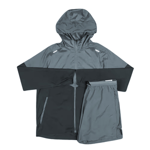 High Quality Adults Hooded Windbreaker Sets Drawstring Closure Short Sleeve Solid Color Windbreaker Suit Jackets Spring - Product Image 6