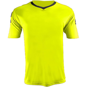 Maillot de football pour homme, jaune fluo, col en V, manches courtes, polyester respirant, coupe classique, toutes saisons, imprimé uni - Product Image 2
