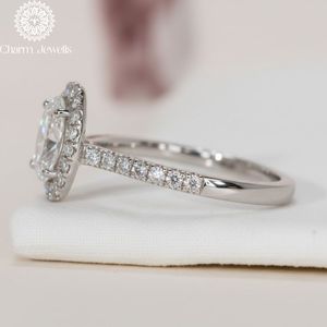 Charm Jewells Cushion Cut Moissanite IGI Certified Engagement <b>Ring</b> 18K <b>Silver</b> Plated Prong Setting Women's Classic Wedding Band - Product Image 4