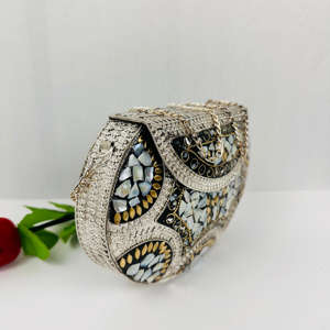 Custom Modern Luxury Handmade Metal Craft Polished Mother Pearl Beaded <b>Clutch</b> <b>Bag</b> Mosaic for Shell Sculpture Antique Bridal - Product Image 4