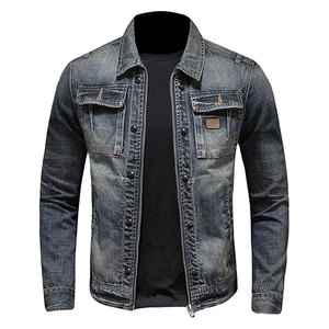 เสื้อแจ็คเก็ตยีนส์ทรงสลิมฟิตสไตล์คลาสสิกสำหรับผู้ชาย แจ็คเก็ตยีนส์แบบวินเทจขาดๆ แต่งซิป สไตล์ลำลอง เหมาะสำหรับขี่มอเตอร์ไซค์  ทันสมัย - Product Image 1