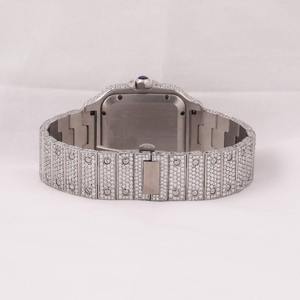 Montre de luxe pour homme en acier inoxydable avec moissanite, boîtier carré, mouvement mécanique ETA, affichage analogique, chiffres romains, fermoir caché à bouton-poussoir - Product Image 4