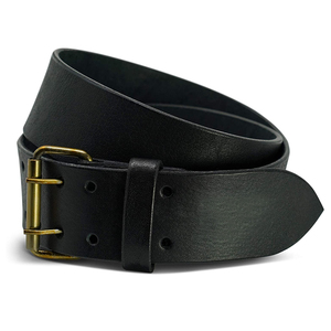 Ceinture en cuir de vachette véritable noire pour homme avec boucle ardillon en laiton, sangle unie décontractée - Product Image 1