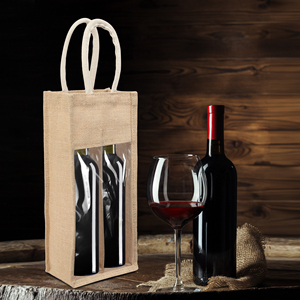 Jute Wine <b>Bottle</b> Carrier <b>Bag</b> with Cotton Handles Reusable Jute <b>Bottle</b> Shopping Tote <b>Bag</b> with Cotton Handle - Product Image 4