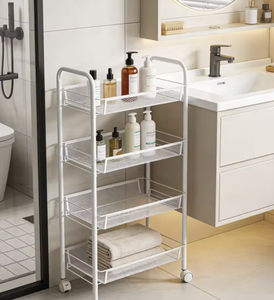 OEM/ODM Vietnam 4-tier metal <b>rolling</b> storage cart, space-saving <b>rack</b> for organizing household items in kitchen & bathroom - Product Image 1