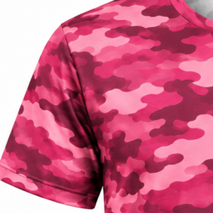 Rose <b>Pink</b> Camo <b>T</b> <b>Shirt</b> <b>Men</b> Short Sleeve Crew Neck Camouflage Printed Sports Training Running Workout Performance Activewear - Product Image 3