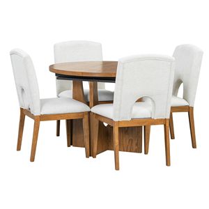 Moderno Juego de Mesa de Comedor Redonda Extensible de 5 Piezas con Hoja Extraíble de 16.2 Pulgadas para Espacios Pequeños - Product Image 6