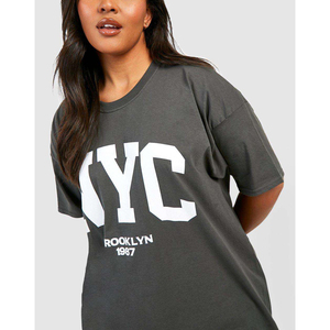 Camiseta de manga corta con cuello redondo para mujer, talla grande, 180 gramos, transpirable, 100% algodón, estampada, para verano. - Product Image 4