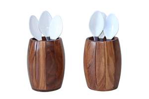 ที่ใส่ช้อนส้อมรูปทรงถังไม้ สำหรับจัดระเบียบอุปกรณ์ครัว โต๊ะอาหาร ร้านอาหาร เคาน์เตอร์  ตกแต่งด้วยช้อน ส้อม มีด - Product Image 2