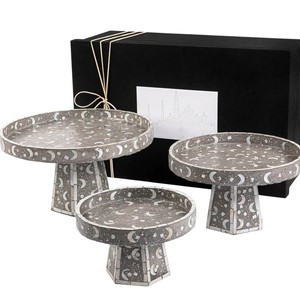 Support à gâteaux de luxe haut de gamme en nacre, ensemble de présentoirs en bois anthracite à plusieurs niveaux avec incrustations de coquillages, vitrine à pâtisseries - Product Image 4
