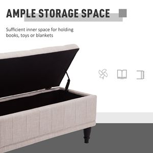 Panca contenitore ottomana trapuntata in lino beige da 42 pollici con coperchio a chiusura ammortizzata per soggiorno, camera da letto, ingresso, appartamento, ospedale, realizzata in MDF - Product Image 5