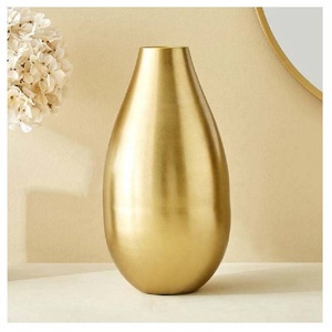 แจกันดอกไม้ตกแต่งโต๊ะทรงโมเดิร์นสีทองอะลูมิเนียม ขนาด 15x31 ซม. ขายดี ตกแต่งบ้าน สำนักงาน ห้องนั่งเล่น - Product Image 1