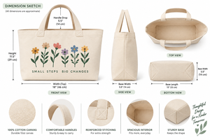 Sac fourre-tout en toile avec imprimé floral Small Steps Big Changes, sac de shopping pour femme, 18x11,5x5,5 pouces - Product Image 2