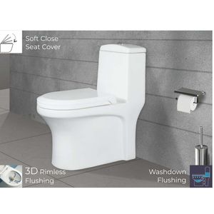 Inodoro de esquina de una pieza, moderno y duradero, de porcelana blanca, 670x370x750mm, inodoro de cerámica para uso comercial en baños. - Product Image 3