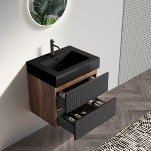 Grace 24 <b>Wall</b> Mounted <b>Floating</b> Bathroom Vanity Matt Black Engineered Quartz Sink Soft Black Drawers Premium Bathroom Vanities - Product Image 2