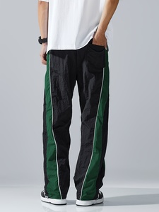 Pantalon décontracté d'hiver pour homme, noir et vert, à rayures latérales, coupe droite, taille mi-haute, en polyester respirant de poids moyen - Product Image 5