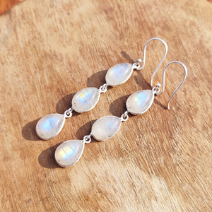 Radiant Rainbow Amethyst Triple Teardrop Drop <b>Earrings</b> Handmade Silver Plated Brass Bohemian Artisan Jewelry for Party - Product Image 2