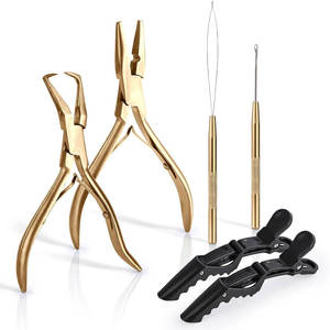Hair Extension Pliers <b>Set</b> Metal <b>Crimping</b> Tool Hook Threader Tape Sealing Installation Kit Hair Extension Installation Kit - Product Image 1