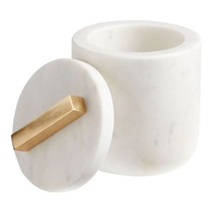 Pot de rangement en marbre bicolore Morchuna & blanc avec couvercle blanc et base grise, conteneur décoratif, organiseur de salle de bain de luxe, qualité supérieure - Product Image 4