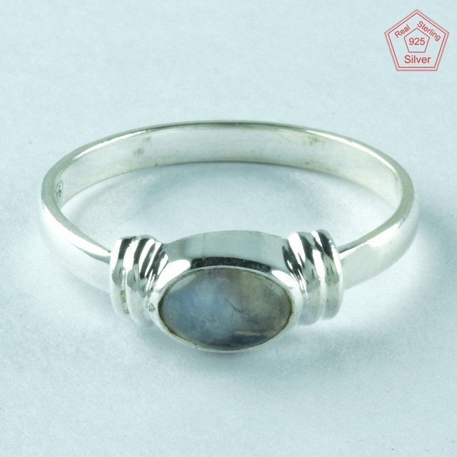 925 Sterling Silver Handmade Bezel Set Rainbow Moonstone Ring Classic Style Natural Gemstone for Women Men Rhodium Wedding Party