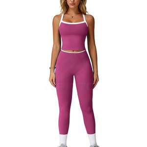 Ensemble de yoga taille haute uni pour femme : Leggings ajustés et soutien-gorge de sport assorti – Écologique et respirant pour la gym et le yoga - Product Image 1