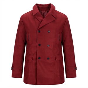 Winter Warm <b>Men's</b> Business Woolen Trench Jacket <b>Overcoat</b> Pea Coat Trending Red Minimalist Button Closure Coats - Product Image 1