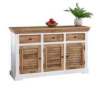 Buffet scandinave en bois de manguier massif, écologique et durable, avec 3 tiroirs et portes à persiennes
