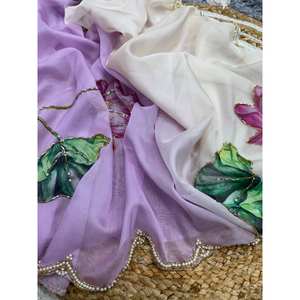 Indian Ethic Ombre Color Printed Soft Georgette Saree para mujeres Estilo Bollywood para bodas y fiestas - Product Image 6