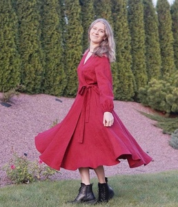 New Arrival Cotton Midi A-Line Wrap <b>Dress</b> with Long Sleeves Summer Formal Wedding Guest <b>Dress</b> for Women - Product Image 2
