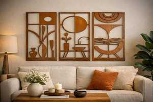 Panneau mural en bois géométrique moderne, décoration murale en bois artisanale pour salon, chambre et décoration intérieure - Product Image 1