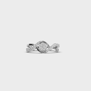 Anillo de Compromiso de Diamantes de Corte Brillante Redondo en Oro Blanco para Mujer, con Engaste Pavé, Estilo Romántico, Joyería Fina - Product Image 1