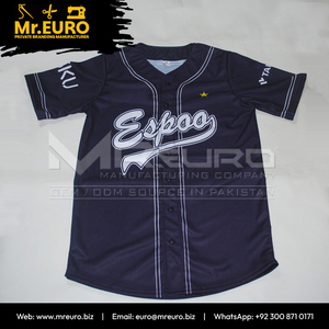 Maillot de baseball Espoo unisexe à manches courtes, fermeture à boutons, évacuation de l'humidité, coupe régulière pour adulte, 100 % polyester, impression du nom de l'équipe - Product Image 3