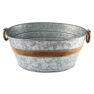 Maceta ovalada de metal galvanizado, estilo vintage, tipo cubo, para plantas, jardín, bebidas o hielo, con asa de cuerda - Product Image 1