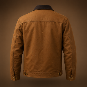 Chaqueta de Trabajo Marrón Personalizada para Hombre |   Chaqueta Utilitaria Impermeable de Lona con Cierre y Cuello de Pana - Product Image 3