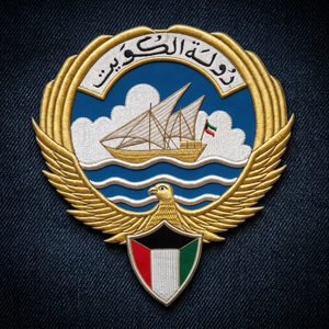 Custom Embroidered Kuwait National Emblem <b>Sew</b>-On Fabric Patch With Eagle And Dhow Design For Garment Application - Product Image 6