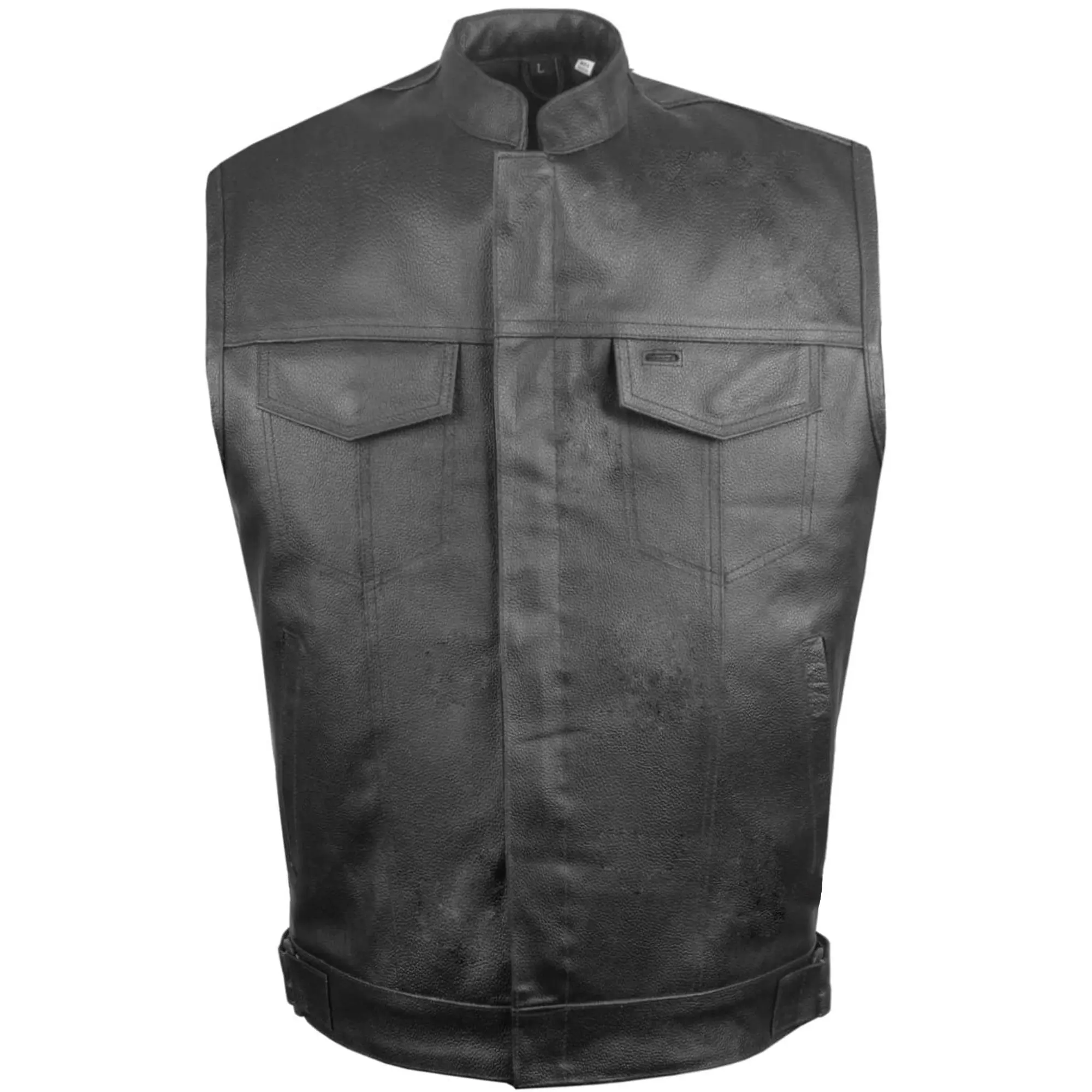 VINTAGE Men's Leather Motorcycle Concealed Gun Pockets Biker Club Vest Cruise Cowhide Leather Two Chest & Waist Pockets