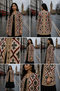 Women's Winter <b>Jacket</b> with Hand Embroidered Suzani Design <b>White</b> Fabric Bridesmaid Gift or Women's Clothing OEM ODM Bulk Sale - Product Image 4