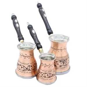 Juego de 3 teteras turcas chapadas en cobre para uso en exteriores, aptas para alimentos, de calidad, para café y té turcos. - Product Image 6