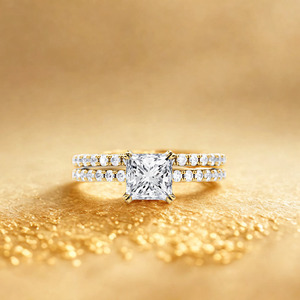 Anillo de Compromiso de Diamantes con Corte Princesa Chapado en Oro de 14K para Mujer, Estilo Clásico, Certificado IGI - Product Image 1