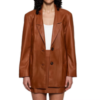 Blazer en cuir PU noir grande taille pour femme, veste à revers à manches longues coupe régulière coupe-vent pour printemps, automne, hiver
