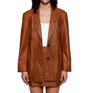 Blazer en cuir PU noir grande taille pour femme, veste à revers à manches longues coupe régulière coupe-vent pour printemps, automne, hiver - Product Image 5