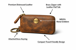 WRIZA Genuine Leather Mini Zipper Key <b>Pouch</b> Compact Travel Short Wallet <b>for</b> <b>Men</b> and Women Premium Handmade Leather Key Holder - Product Image 5