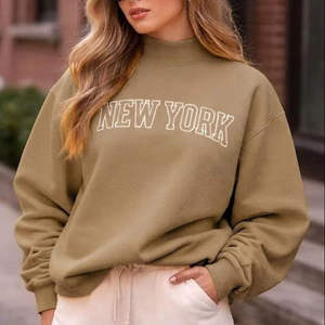 Womens Mock Neck Sweatshirt Slouchy Drop Shoulder Navy Blue New York Graphic Pullover Fleece - Product Image 2