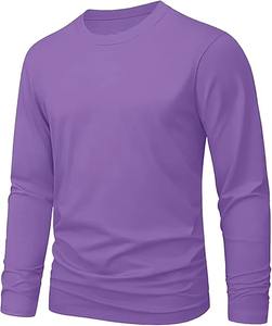 Chemises pour hommes à manches longues, violet foncé, respirantes, grandes tailles, en tissu de haute qualité, t-shirts à col rond 100 % coton pour hommes - Product Image 1