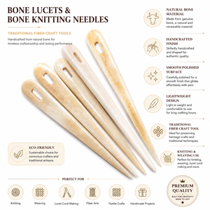 Ensemble d'aiguilles à tricoter et de lucets en os faits à la main – Outils traditionnels pour le tissage, le tricot et le crochet - Product Image 6