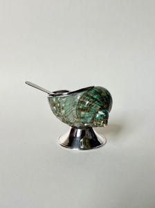 Bol de luxe en nacre avec support en argent et ensemble de cuillères – Plat à caviar nautique haut de gamme – Vaisselle de table côtière - Product Image 2