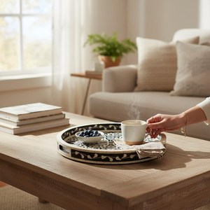 Handmade Vanity Tray, Bone Inlay Serving Tray | <b>Decorative</b> Artisan Serve ware | <b>Kitchen</b> Home <b>Decor</b> Tray | Indian Gift - Product Image 5
