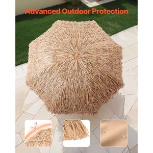 8 Ft Tiki Umbrella with Tilt Hawaiian Style Beach <b>Parasol</b> <b>Waterproof</b> Durable PP Thatch Wood Pole for Hotels - Product Image 5