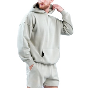 Conjuntos a juego de sudadera con capucha extragrande de algodón francés liso y pantalones cortos deportivos, de fabricante de moda innovador, personalizados y de talla grande. - Product Image 1